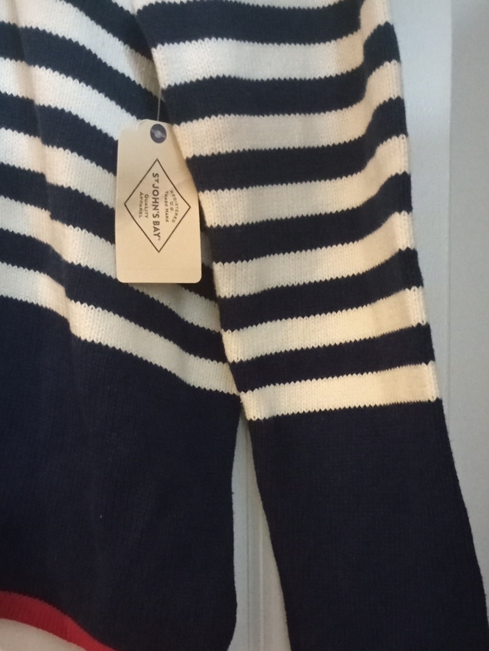 NWT St. John's Bay Navy & White Striped Sweater with Red Heart  Size XL - Picture 2 of 4